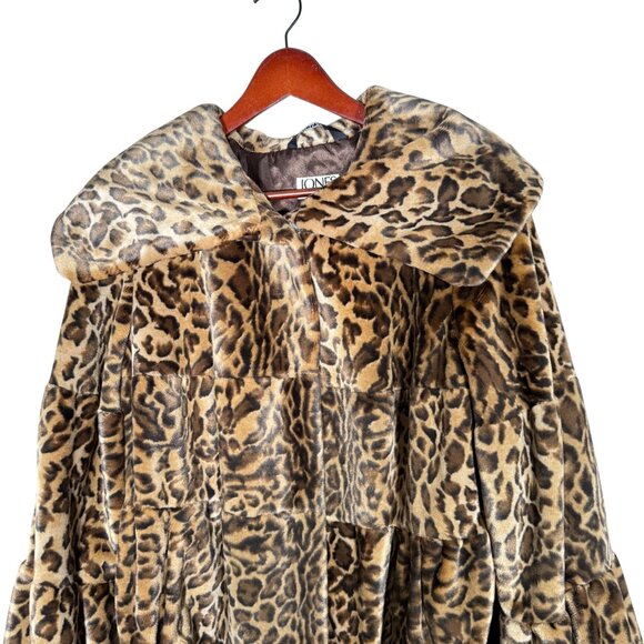 Jones Studio Tiered Faux Fur Coat Leopard Print Brown Mob Wife Glam M - Picture 3 of 11